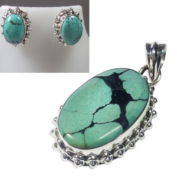 925 silver tibet turquoise jewelry set